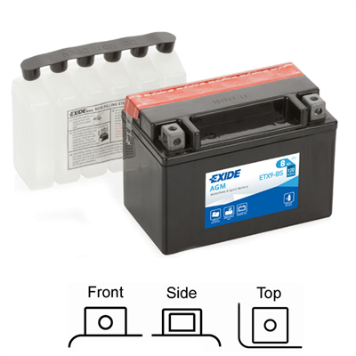 ETX9-BS motobaterie EXIDE AGM suchá, přednabitá 12V 8Ah 120A 150x87x105 LEVÁ