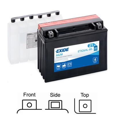 ETX24HL-BS motobaterie EXIDE AGM suchá, přednabitá 12V 21Ah 350A 205x87x162
