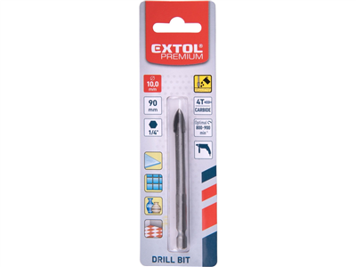 Vrták na sklo a keramiku karbidový, O 10mm EXTOL-PREMIUM