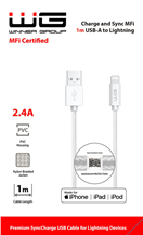 5701508 Datový kabel USB-A_Lightning MFI, 2,4 A, bílý, 100 cm