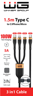 5701511 Datový kabel type-C_type-C/Lightning/micro, 5 A, černý, 150 cm