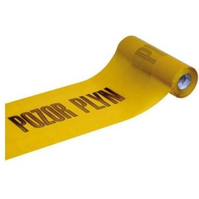 Fólie výstražná POZOR PLYN, 300 mm / 70 µm, 100 m, žlutá