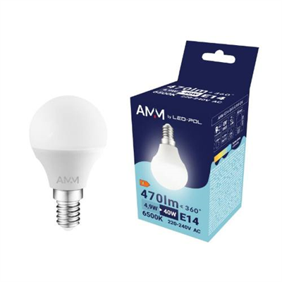 Žárovka AMM-E14-G45-4,9W-CW