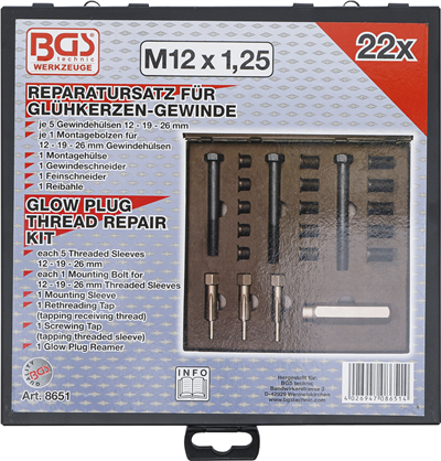 BGS 8651, Sada pro opravu závitů žhavicích svíček M12 x 1,25 mm