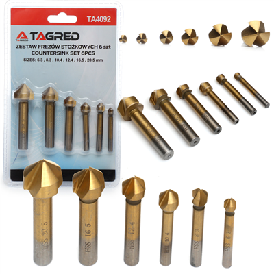 Sada záhlubníků Titan 6.3 - 20.5 mm, 6 ks TAGRED
