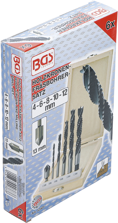 BGS 50401, Sada frézovacích vrtáků do dřeva se záhlubníkem 4 - 12 mm 6dílná