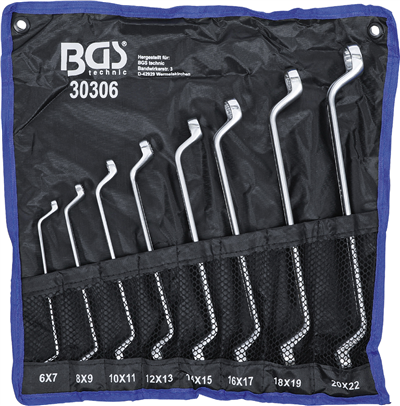 BGS 30306, Sada oboustranných očkových klíčů prodloužené zalomené 6 x 7 - 20 x 22 mm 8dílná
