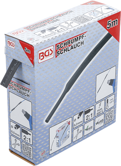 BGS 6852, Teplem smrštitelná trubička v krabici černá O 8 mm 5 m