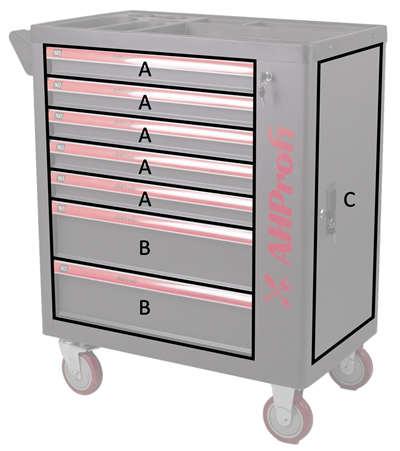 Dílenský vozík prázdný, 7 zásuvek