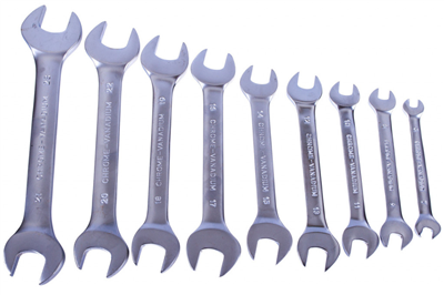 Sada očkoplochých, plochých a vyhnutých očkových klíčů ve vložce do dílenského vozíku, 36 dílů