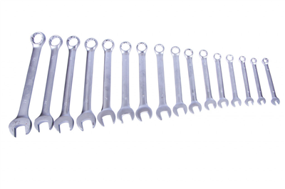 Sada očkoplochých, plochých a vyhnutých očkových klíčů ve vložce do dílenského vozíku, 36 dílů