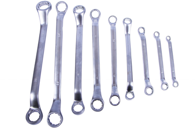 Sada očkoplochých, plochých a vyhnutých očkových klíčů ve vložce do dílenského vozíku, 36 dílů