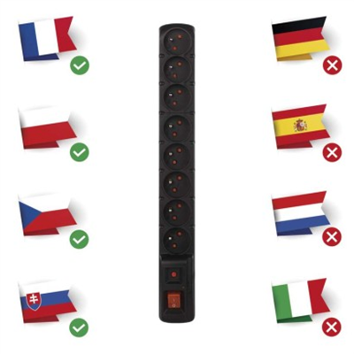 Přepěťová ochrana – 8 zásuvek, 1,5m, černá