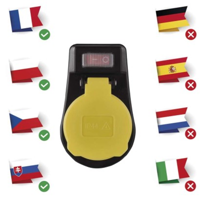 Zásuvka s vypínačem, IP44, černá