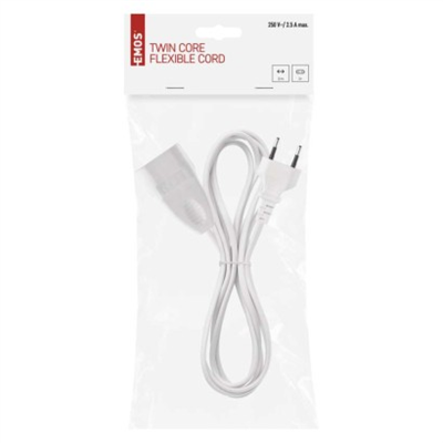 Dvoužilový pohyblivý přívod 3 m / 1 zásuvka / bílý / PVC / 0,75 mm2