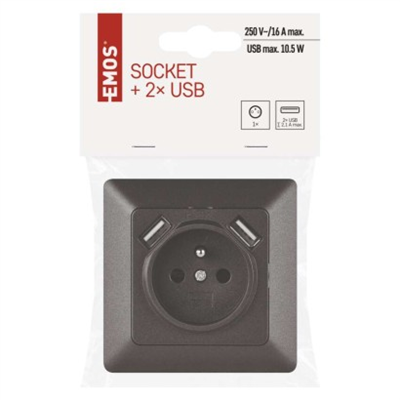 Zásuvka s USB 2,1A max., antracit