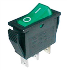 TIPA 02620022 Přepínač kolébkový 2pol./3pin ON-OFF 250V/15A pros. zelený