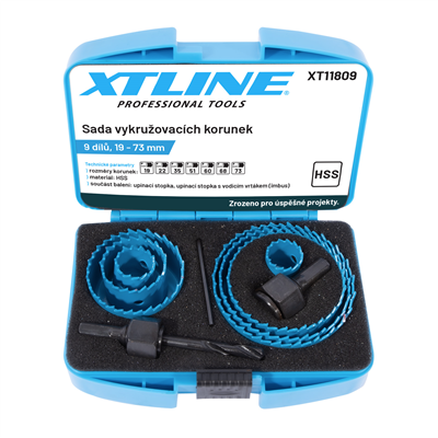 XTLINE Sada vykružovacích korunek 9 dílů | 19-73 mm, plastový box