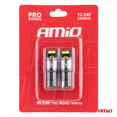 LED žárovky CANBUS PRO T10 W5W 4x2016 SMD bílé 12V 24V AMIO-03577