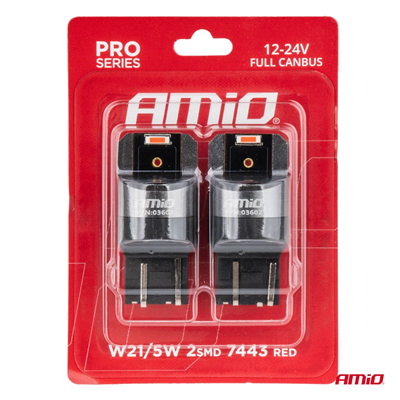LED žárovky FULL CANBUS PRO W21/5W 2x1860 SMD červené 12V 24V AMiO-03602
