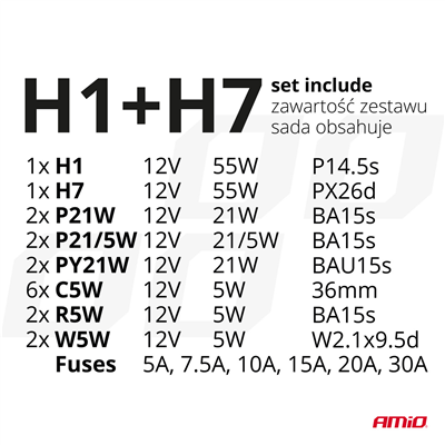 Sada žárovek 30ks (H1 + H7) AMIO-03960