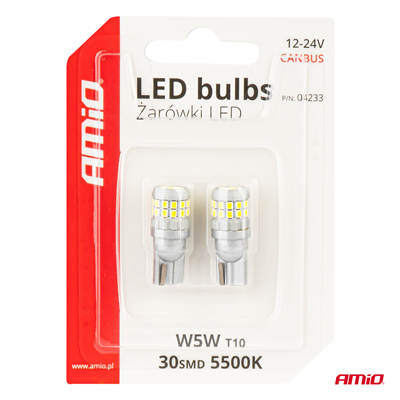 LED žárovky CANBUS T10 W5W 30SMD 2016 Bílá 12V/24V AMiO-04233