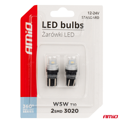 LED BUBLS 360 Pure Light Series STANDARD T10 W5W 2x3020 SMD White 12V/24V AMIO-03726