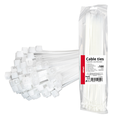 Upínací pásky bílé 3,6 x 300 mm 100 ks. AMIO-04309