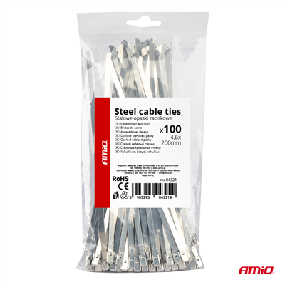 Nerezové stahovací pásky 4,6x200mm 100 ks AMiO-04321