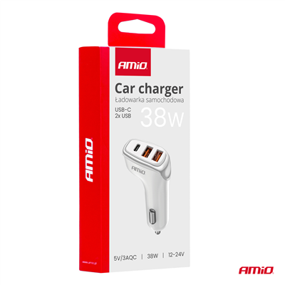 Nabíječka do auta 2x USB-A + USB-C 38W AMiO-03886