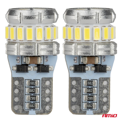 LED žárovky CANBUS T10 W5W 16SMD 2SMD 3014 3030 Bílé 12V 24V AMiO-04260