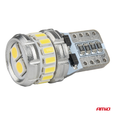 LED žárovky CANBUS T10 W5W 16SMD 2SMD 3014 3030 Bílé 12V 24V AMiO-04260