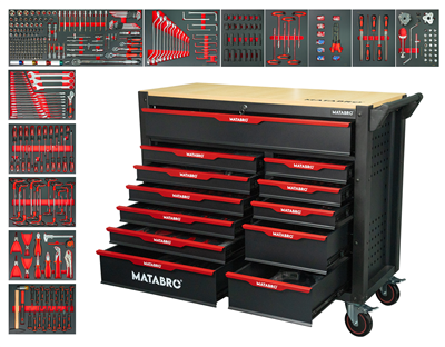 Matabro MB-TC05, Dílenský vozík s nářadím | 12 zásuvek | Červený | 542 ks