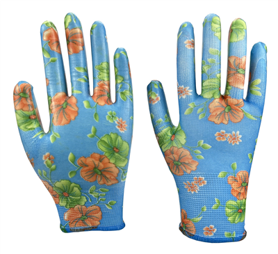 Rukavice zahradní vel. 10 NITRILE flowers blue