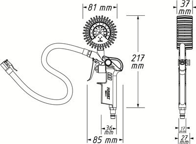 Měřič tlaku v pneumatikách | 0–12 bar, ±0,3 bar, 400 mm hadice