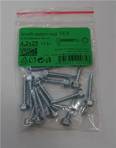Šrouby samovývrtné TEX DIN 7504K, 6hranné, pozinkované, různé rozměry
