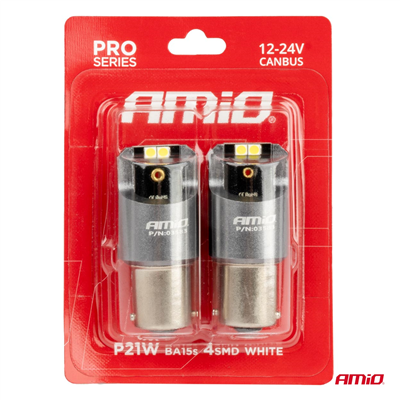 LED CANBUS PRO series BA15S P21W 4x3030 SMD White 12/24V AMIO-03583